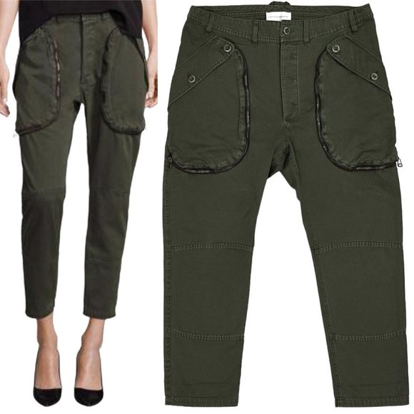 Faith Connexion Cotton Canvas Cargo Pants in Eucalyptus Leaf Green Women's Sz M - Picture 1 of 16
